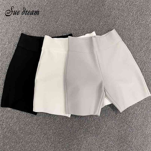

celebrity grey black white elastic rayon bandage short pants fashion bodycon shorts sports 210724, White;black