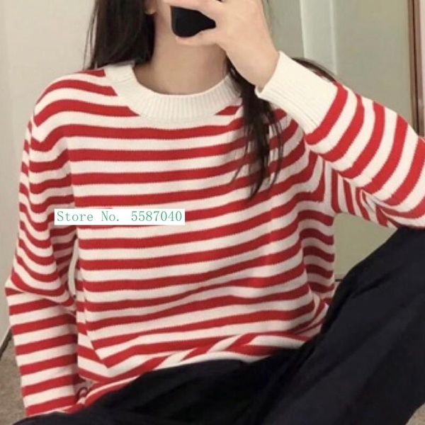 

spring and autumn classic round neck long-sleeved striped knitted pullover all-match sweater women women's sweaters, White;black