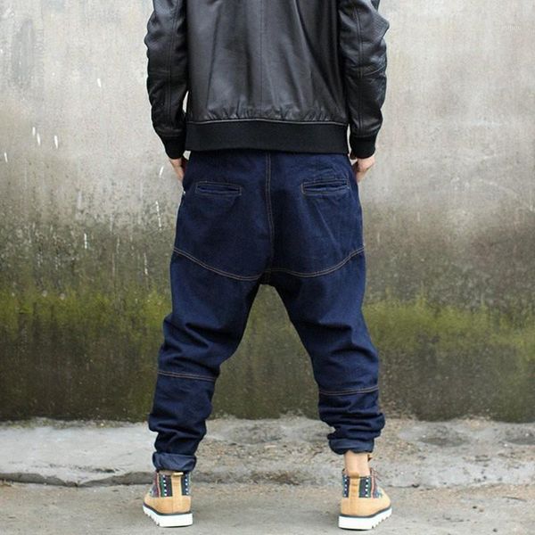 Hip Hop Coréia Mens Comprimento Completo Cruz Denim Harem Calças Loose Fit Plus Size S-4XL Fashion Street Dance Pendurado Calças de brim dos homens da cenoura
