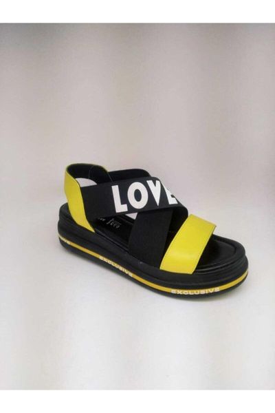 

sandals women yellow & black genuine leather wheel orthopedic