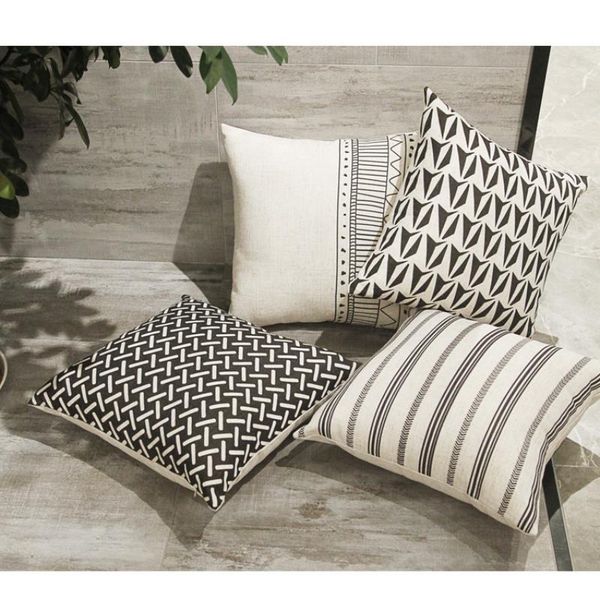 

cushion/decorative pillow geometric simple linen covers sofa pillowcases boho throw