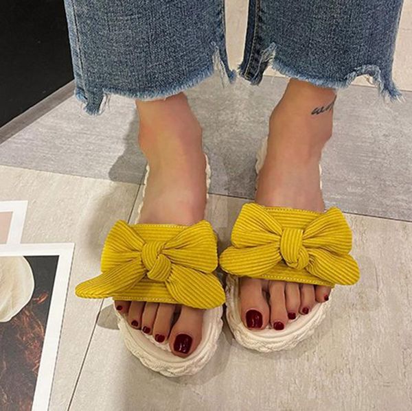 

slippers women bowknot wedge summer shoes ladies thick bottom beach slides sandals outdoor casual flip flops, Black