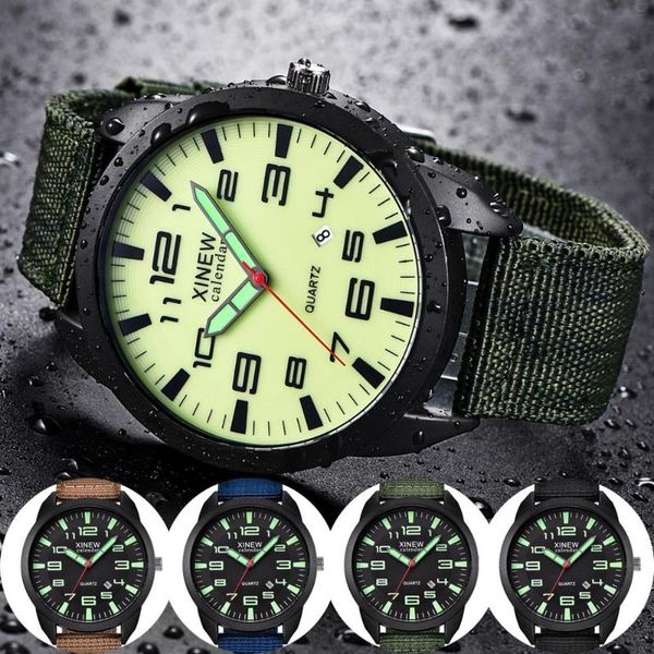 

wristwatches xi waterproof watch men's boy sport business calendar watches nylon band quartz wristwatch 2021 gift relogio masculino, Slivery;brown