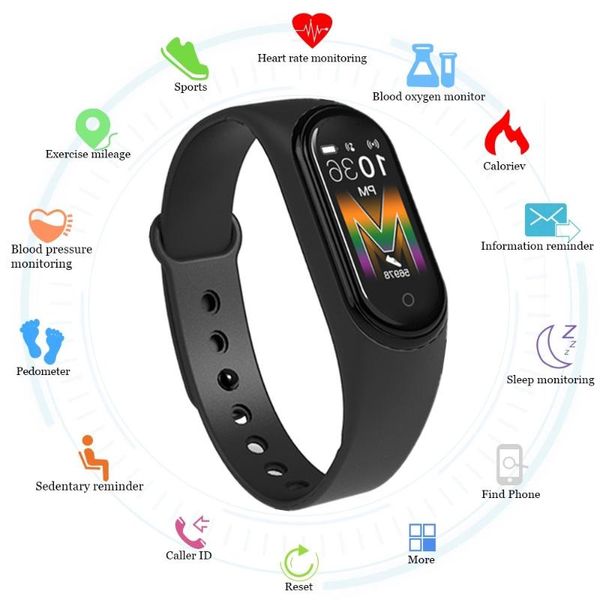 

watch bands m5 smart band women bluetooth call/music color screen waterproof heart rate blood pressure men health wristband bracelet, Black;brown