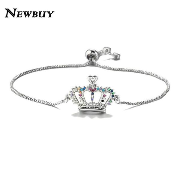 

newbuy luxury colourful cubic zirconia bracelet for women unique design crown charm bracelets female wedding jewelry, Golden;silver