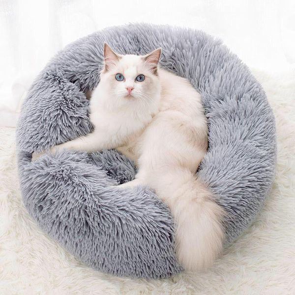 

kennels & pens pet bed extra soft dog kennel round donut cat winter warm sleeping house long plush puppy rug mat washable accessory778