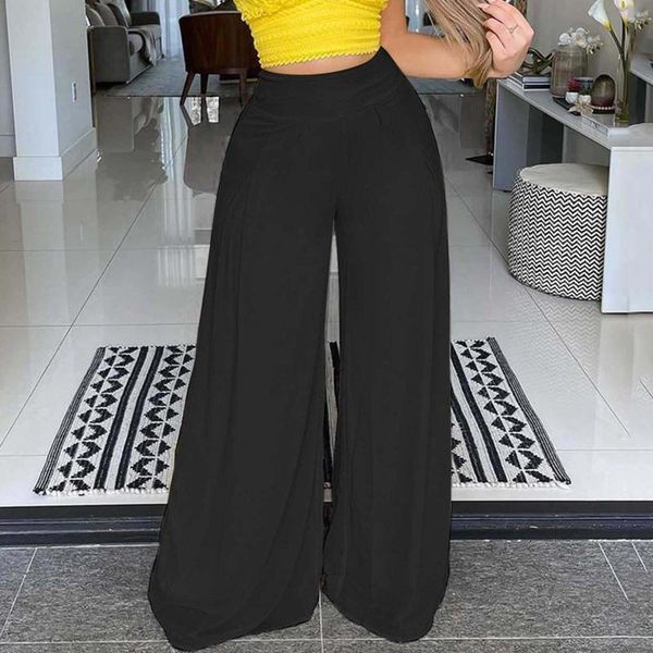 

women's pants & capris high waist easy trousers long boho beach pockets wide leg elastic loose for women pantalon pour femme, Black;white