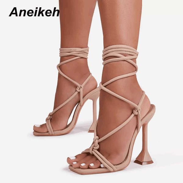 

aneikeh women's shoes cross-tied head peep toe patchwork fashion high heels wedding sandalias mujer summer n band 210624, Black