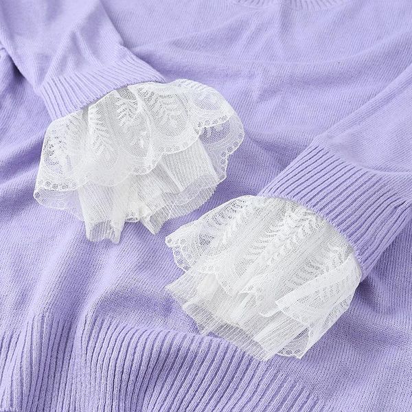 

five fingers gloves women white fake flare sleeves lace floral pleated cuff black sweater blouse ruffles wrist warmer detachable, Blue;gray