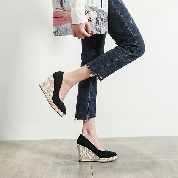 

dress shoes new wedges high heels for women's with stripe pointed hemp rope weaving single dhw5, Black