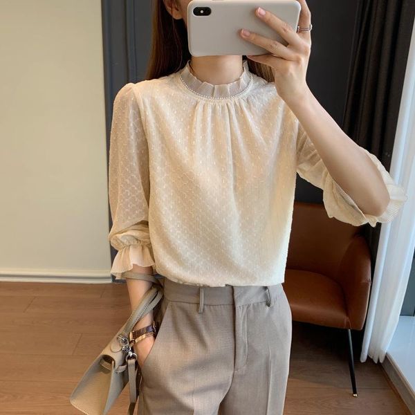 

women's blouses & shirts beautiful ~ early autumn not to be missed exquisite three-dimensional velvet flower wooden ear lazy shirt lace, White
