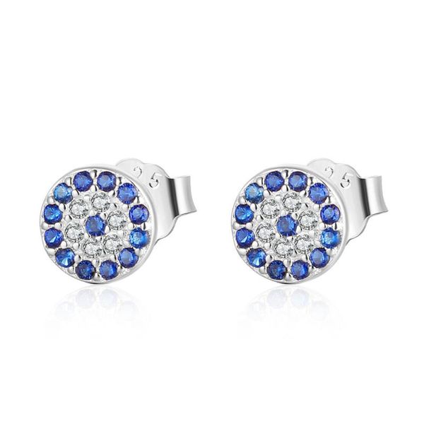 

stud zircon pave evil eye authentic 925 solid sterling silver earrings piercing fashion jewelry for women sed024, Golden;silver
