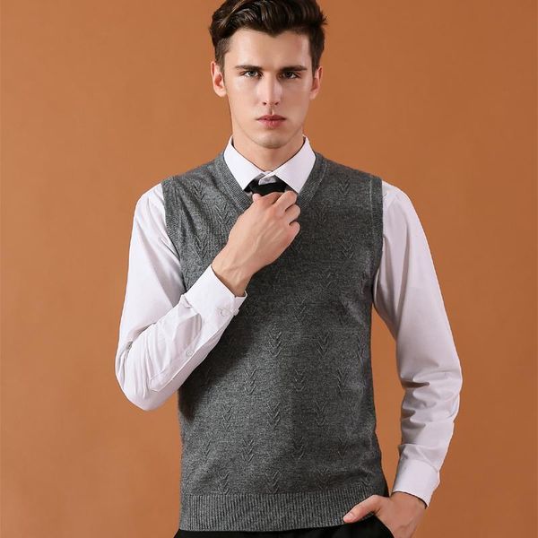 

solid color sweater vest men cashmere sweaters wool pullover brand v-neck sleeveless knitted men's vests, Black;white