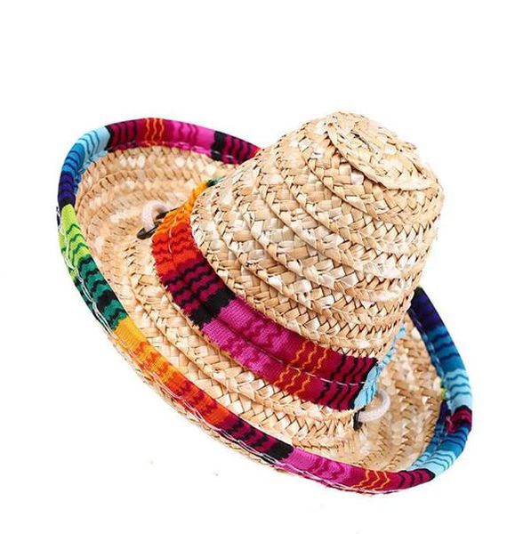

dog apparel colorful pet straw hat cat mexican sombrero adjustable buckle hats
