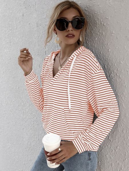 

kangaroo pocket striped drawstring hoodie i2hh#, White;black