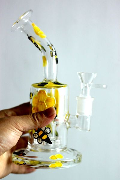Handgefertigte handwerkliche Glasbecher-Bong-Wasserpfeifen, Höhe 25 cm, Bienenmuster, Perkolator-Bongs zum Rauchen, 18,8-mm-Gelenk