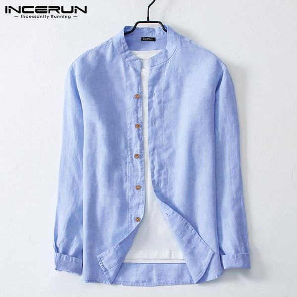 

men's casual shirts cotton men shirt stand collar solid stylish long sleeve harajuku business hombre breathable camisa incerun 2021, White;black