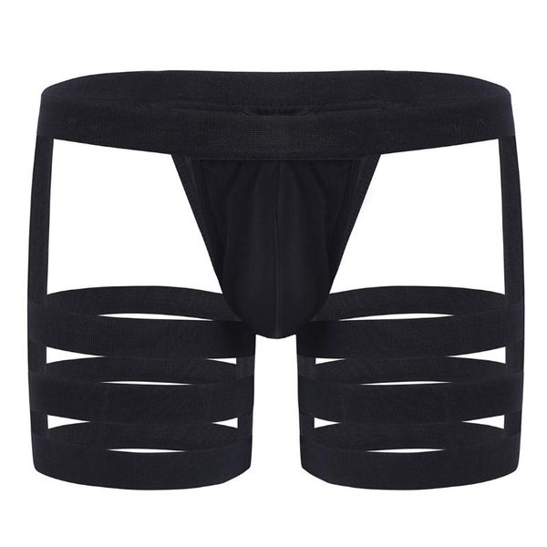 

underpants mens lingerie underwear solid color elastic waistband bulge pouch garters stretchy hollow out boxers shorts, Black;white