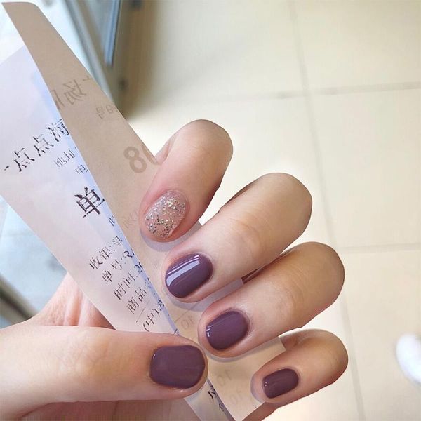 

false nails nail patches girl korean women manicure beauty tool pure color short square fake diy decoration, Red;gold