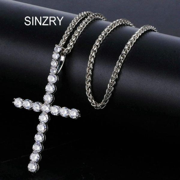 

pendant necklaces sinzry zircon big cross necklace iced out cz men's pendants chain fashion hip hop jewelry, Silver