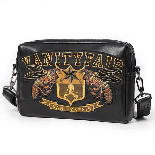 

soft leather shoulder bags messenger bag for men designer cross body embroidery skull wasp pattern detachable shoulder strap luxury satchel