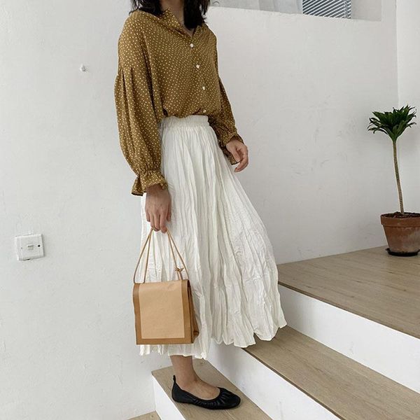 

skirts 2021 womens large size pleated solid color black white women spring wild elegant bottoms femme a133