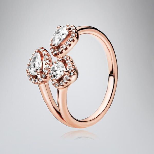 

s925 sterling silver heart diamond ring set original box for pandora women wedding 18k rose gold rings, Slivery;golden