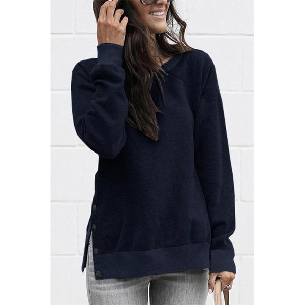 

women's hoodies & sweatshirts glorystar women fashion o-neck button long-sleeved shirt sweatshirt autumn winter sudaderas mujer algodo, Black