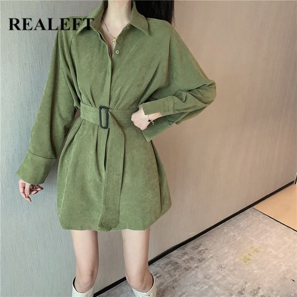 

autumn winter corduroy women's shirt female blouse belt long sleeve turn-down collar ol style women loose blouses 210428, White