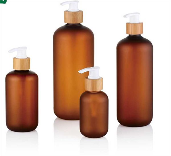 

storage bottles & jars 120ml 250ml high grade pet frosted amber plastic lotion skin cream subpackage boston with bamboo shampoo lids