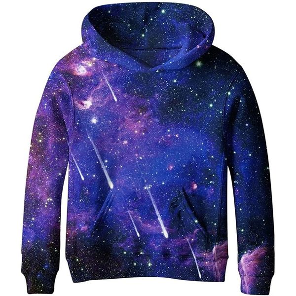 

Meteor pattern novelty hoodie boys and girls 3D printing pullover hooded sweater with pocket 100-160, Black