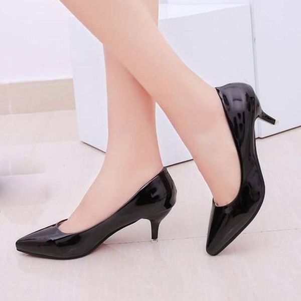 

dress shoes plus size 35-42 ol office low heels woman patent leather pumps boat ladies work zapatos mujer 7516, Black