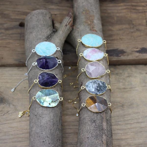 

link, chain labradorite crystal pyramid gold/silvery chains adjustable bracelet amethysts rose quartzs fashion women jewelry dropship qc2030, Black