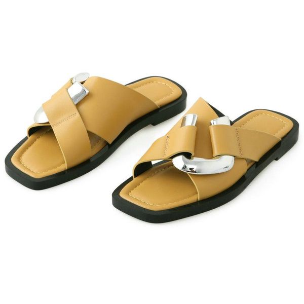 

slippers 2021 summer women flat genuine leather platform punk metal decoration est casual basic shoes woman, Black