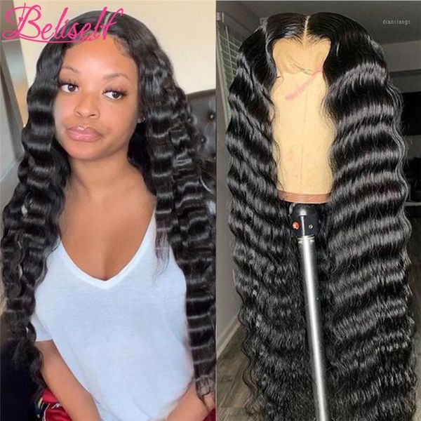 

12-30 inch loose deep wave lace frontal wig brazilian remy hair wigs pre plucked natural hairline for black woman beliself1, Black;brown