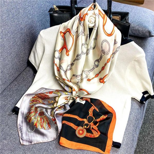 

scarves houndstooth plaid women 90x90cm beach towel square shawl bandana for head large hijab silk scarfs ladies female, Blue;gray