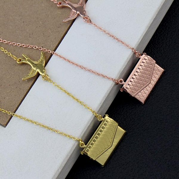 

pendant necklaces envelope locket necklace with gold rose silver color love you secret message forl mother's day gift 2021