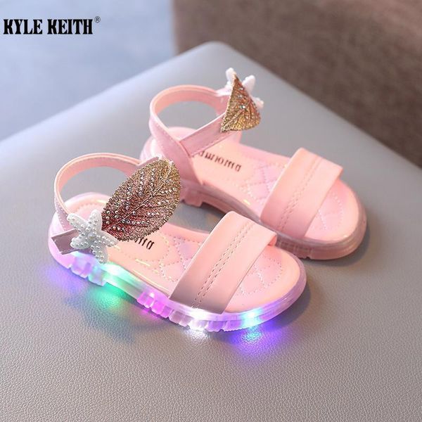 

summer girls led sandale with rhinestones flower bottom children luminous sandals kids baby non-slip beach light glowing shoes, Black;red