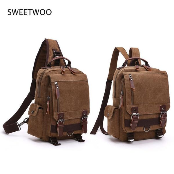 

backpack men's fashion canvas outdoor travel messenger chest bag double shoulder