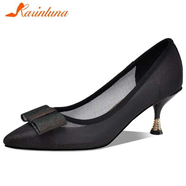 

dress shoes karin office ladies thin high heels ol pumps elegant butterfly-knot women summer breathable mesh, Black