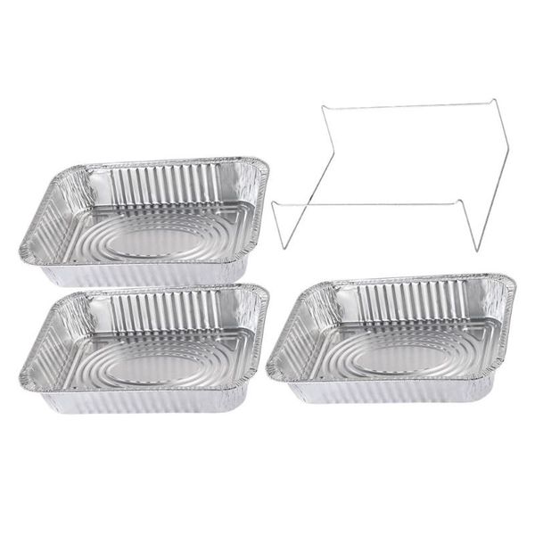 

4pcs disposable bbq drip pan aluminum foil tin barbecue container liner trays takeaway packing box with cover(3500ml 3p take out contai cont