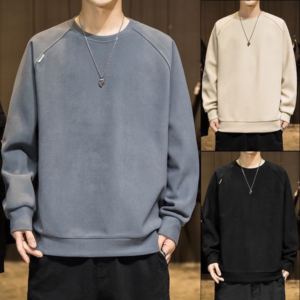 

2021 winter new sweater warm round neck large ger veet trend solid color bottomed shirt men's wear, Black