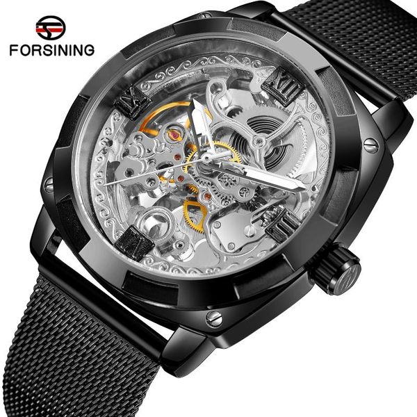 

wristwatches forsining 2021 fashion automatic watches for men luxury design mechanical reloj de hombre bracelet male clock, Slivery;brown
