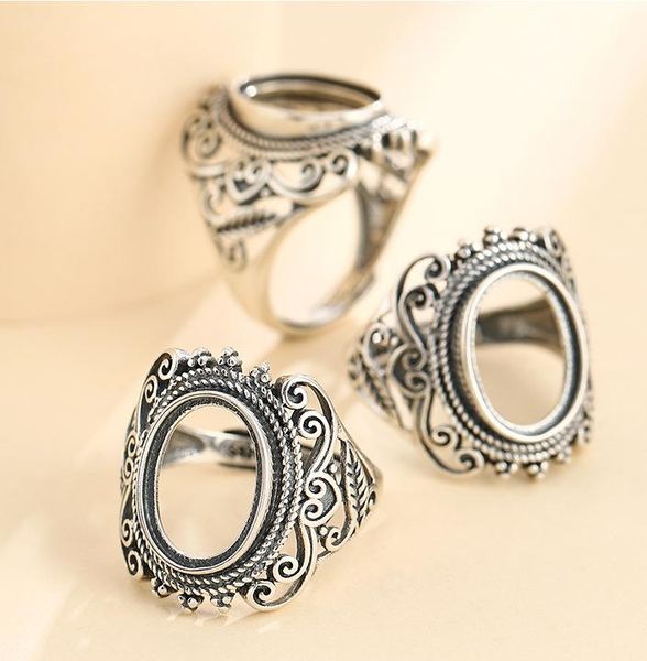 

cluster rings 10*14mm 925 sterling silver semi mount bases blanks base blank pad ring setting set diy jewelry a5618, Golden;silver