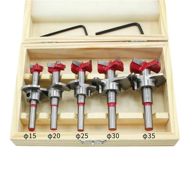 

professional drill bits 5pcs forstner bit set dia 15 20 25 30 35mm wood auger cutter hex wrench woodworking hole saw for power tools