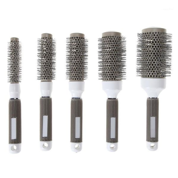 

1pc gray ceramic ionic comb high temperature resistant round combs iron radial brushes curly hairbrush hair salon tool1, Silver