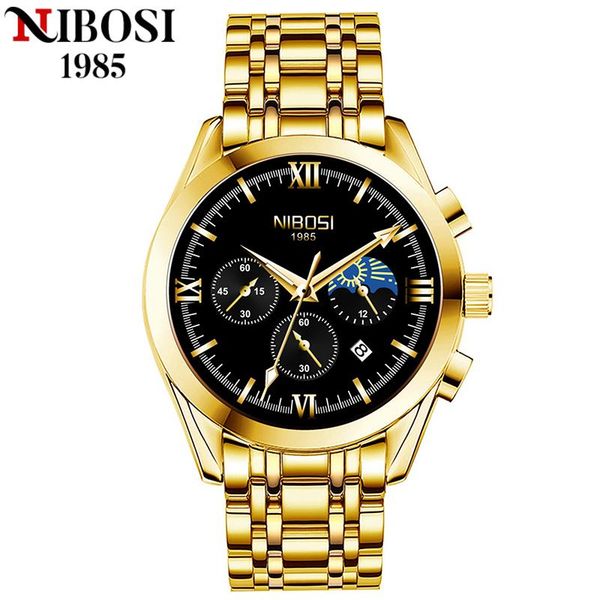 

wristwatches nibosi 2021 luxury watches mens stainless steel waterproof chronograph army military wrist watch for men relogio masculino, Slivery;brown