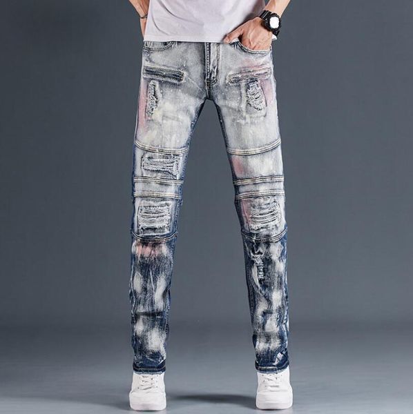 

Design Pants Men Women T Shirts Panther Print Army Green Destroyed Mens Slim Denim Straight Biker Skinny Jeans Men, Blue