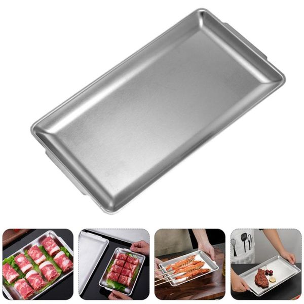 

dishes & plates 1pc stainless steel oblong barbecue pan practical dish plate sushi storage