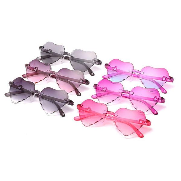 

fashion kids love heart shaped sunglasses rimless frame tint clear lens colorful sun glasses pink shade trendy, White;black